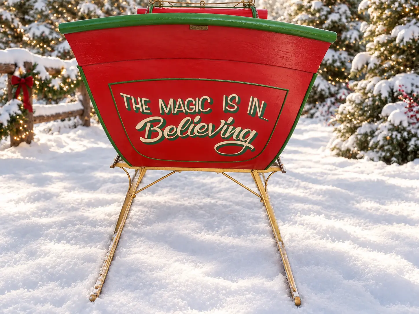 The Magic Is In Believing painted on Santa Skip’s sleigh